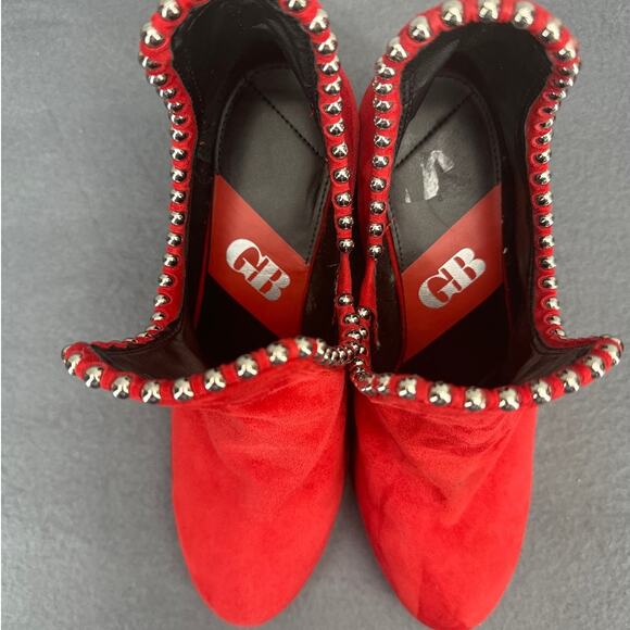 GB Gianni Bini Red Suede Studded Slip On Cut Out Ankle Bootie Women 8.5 - Picture 8 of 8
